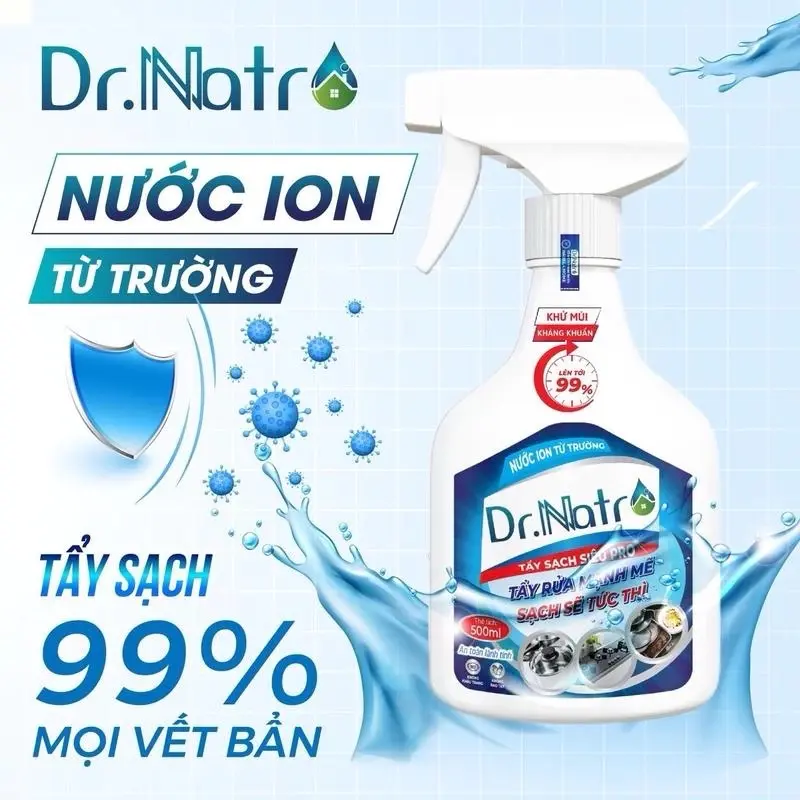Xịt Tẩy Rửa Đa Năng Dr Natro Công Nghệ ION Từ Trường 500ml Tẩy Cặn CANXI, Vệ Sinh Sàn Nhà, Làm Sạch Bề Mặt Kính, Nhà Bếp nhacua nước  lau  bếp Tẩy Đa Năng