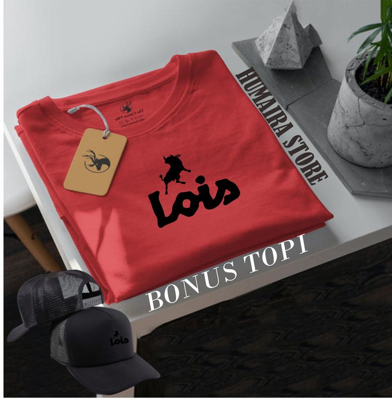 COD!!! Kaos Distro Lengan Pendek Lois Keren Text Hitam Bonus Topi / Kaos Distro Premium Cocok Untuk Pria & Wanita Koas Distro Keren Crew Neck 0