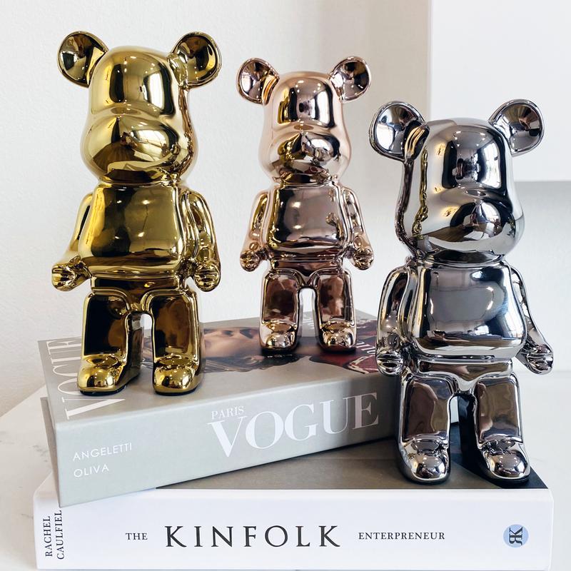 TƯỢNG MÔ HÌNH GẤU BEARBRICK 28CM VÀ 20CM CHẤT LIỆU GỐM MẠ TĨNH ĐIỆN CAO CẤP Decor Phòng Trang Trí Nhà Decor