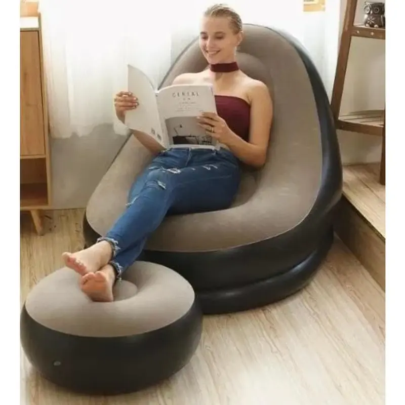 Bộ Ghế Lười Bơm Hơi - Đệm Hơi Tựa Lưng Hàn Quốc Bọc Nhung Kèm Bơm 2