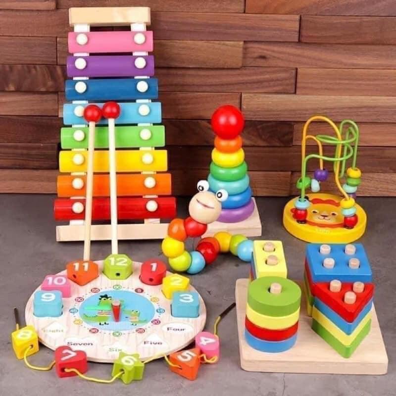COMBO 6 MÓN ĐỒ CHƠI GỖ MONTESSORI  THÔNG MINH PHÁT TRIỂN TRÍ TUỆ CHO BÉ