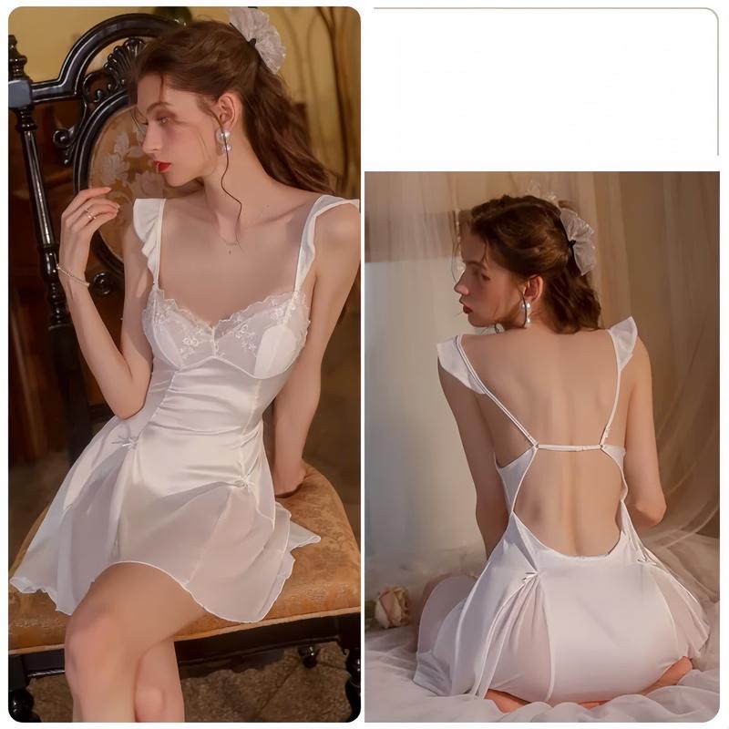 M222 Váy Ngủ Nữ Váy Ngủ Hai Dây Cánh Tiên Chất Liệu Lụa Phối Ren