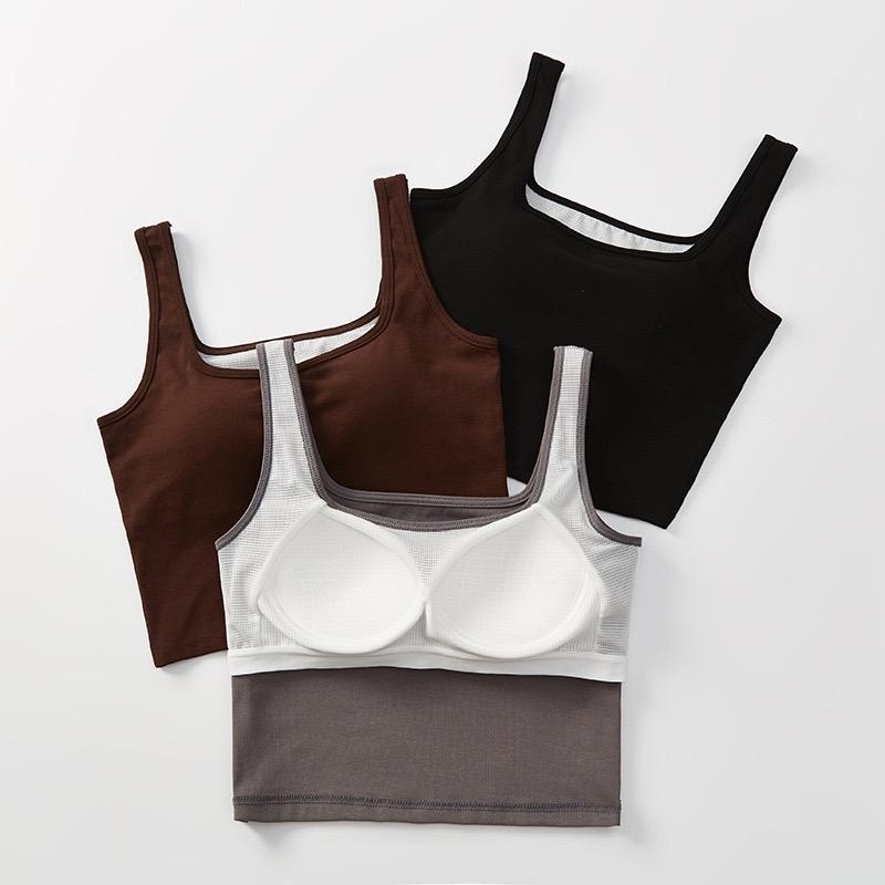 [5158] Áo Ba Lỗ Croptop Cổ Vuông Có Đệm Đa Năng Dành Cho Nữ, Chất Liệu Cotton, Dáng Ngắn, Cup Nâng Denim briar  top Women Kem Nhung