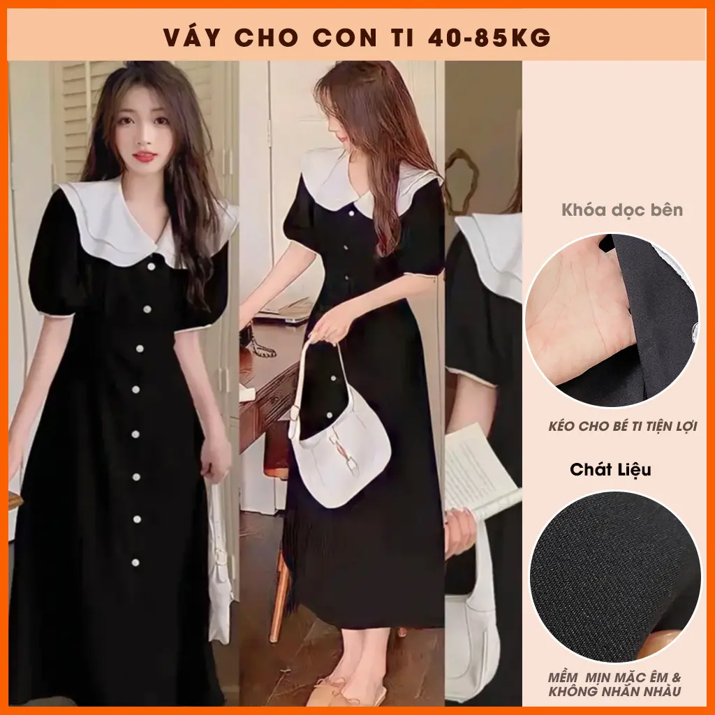40-85kg Đầm Bigsize ngắn tay dáng dài - Váy sau sinh thiết kế khoá dọc cho bé ti cổ sen 2 lớp OanhLTK