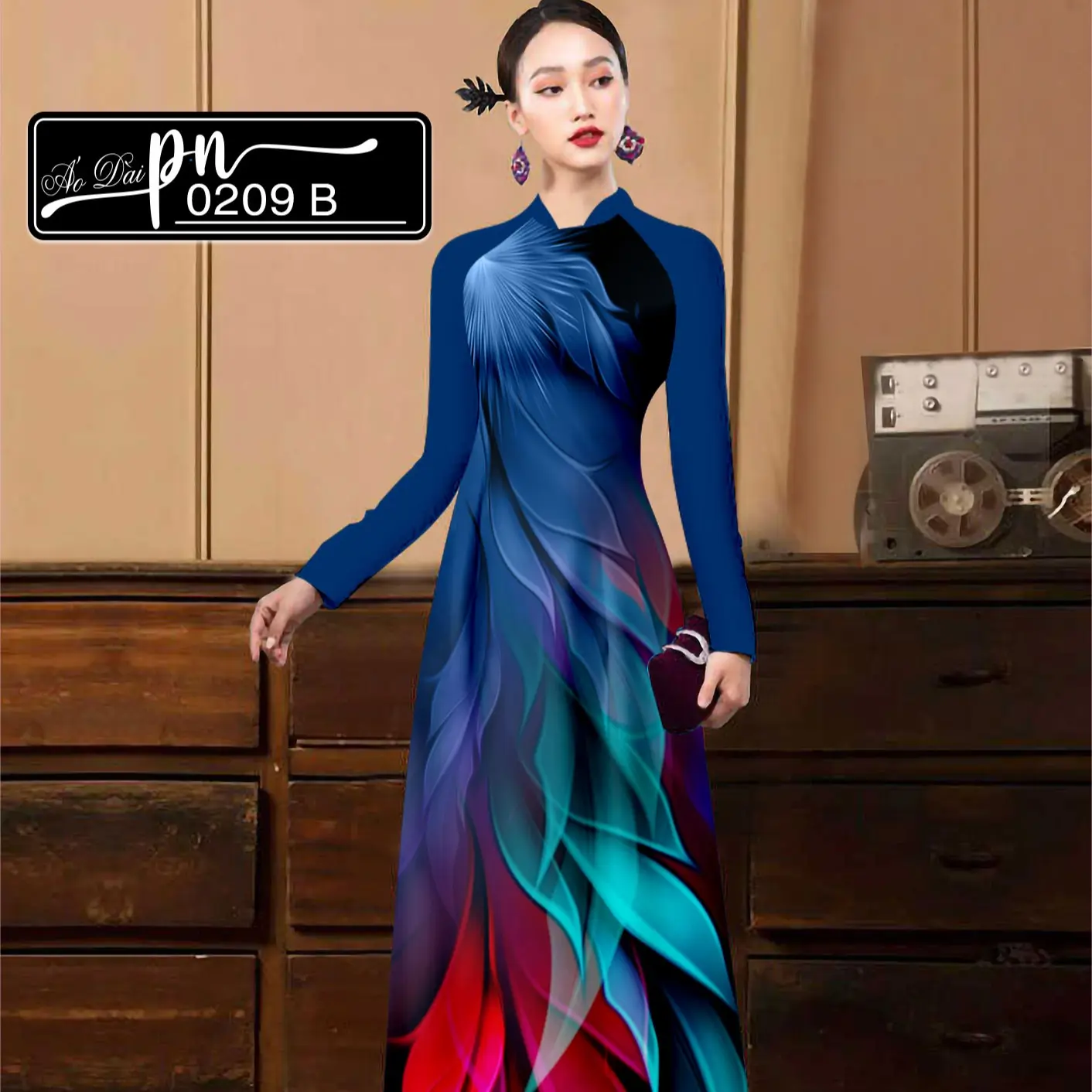 Vải áo dài 3d - họa tiết lông vũ cách điệu - vừa lạ vừa sang - lụa BA - mềm mịn mát - PN0209