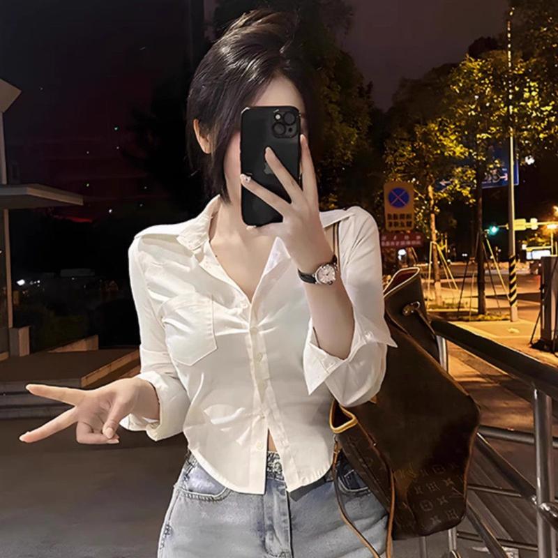Áo Sơ Mi Voan Trắng Cho Nữ, Trang Phục Mới, Thiết Kế Đẹp, Nhỏ, Dáng Ôm, Eo Nhúm Kiểu Pháp, Áo Ngắn, Hợp Thời Trang, TG-CS-01