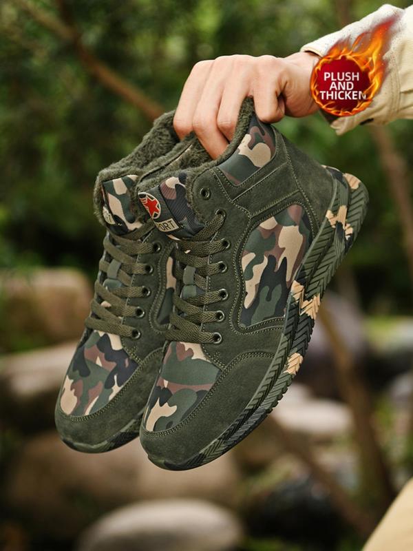 1 Pair Camo Pattern Lace Up High Top Canvas Sneakers, Casual Sporty Trainers for Outdoor Activities, Outdoor Casual Sports Shoes, Gym Shoes, Footwear 1