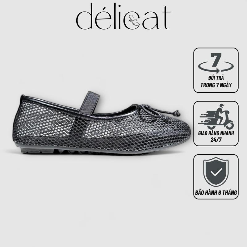 Giày búp bê nữ DÉLICAT phối quai lưới gắn nơ xinh xắn D189 Shoes