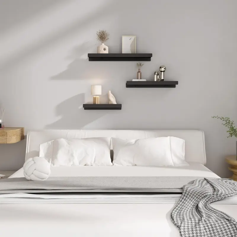 Floating Shelves for Wall, Wall Mounted Shelves with Lip for Storage, Metal Display Shelves for Home Decor, Kitchen/Living Room/Bedroom/Bathroom Shelf, Black 16 inch 2 Pack 4