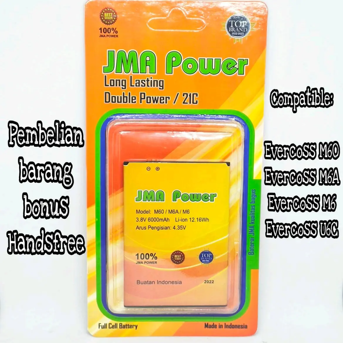 Baterai JMA Power Double Power Original For Evercoss M60| M6A| M6 | U6C | Battery 6000 mAh