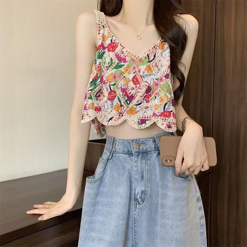 Product Introduction of Áo Yếm Hoa Cổ Điển Cho Nữ, Áo Không Tay Cổ Chữ V, Thêu Rỗng, Áo Ba Lỗ, Mùa Hè 16