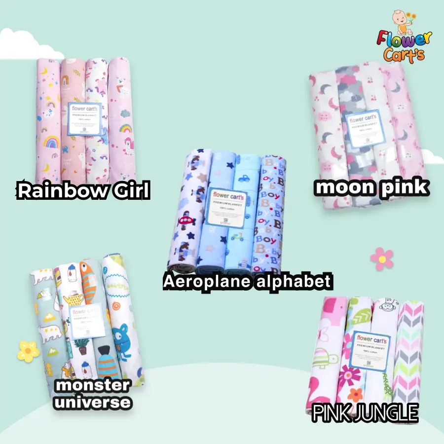 Flower Cart's Bedong 4 in 1 Motif bebas 102 X 72 cm / 4 Pcs Flower Cart's Bedong 4 in 1 Motif bebas 102 X 72 cm / 4 Pcs