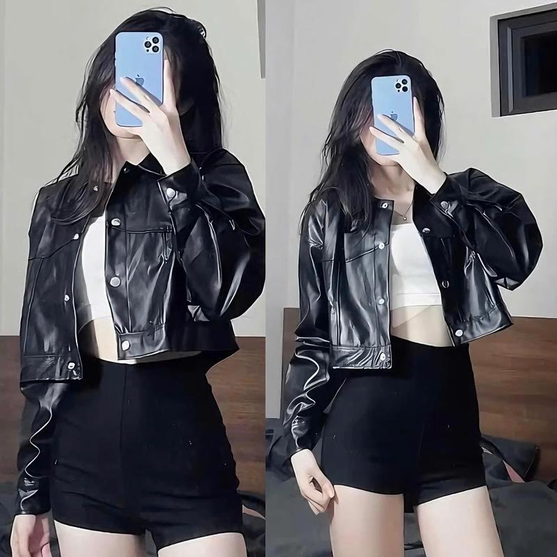 Áo Khoác Da Nữ Croptop Thời Trang Cá Tính Phong Cách Trẻ Trung - Women's Jacket Kem Nhung áo  da