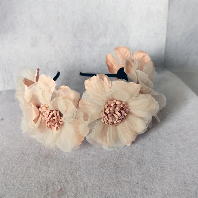 Product Introduction of New Solid Color Simulation Garland Bride Wedding Headwear Mesh Flower Headband Girls Headband Performance Hair Accessories 5