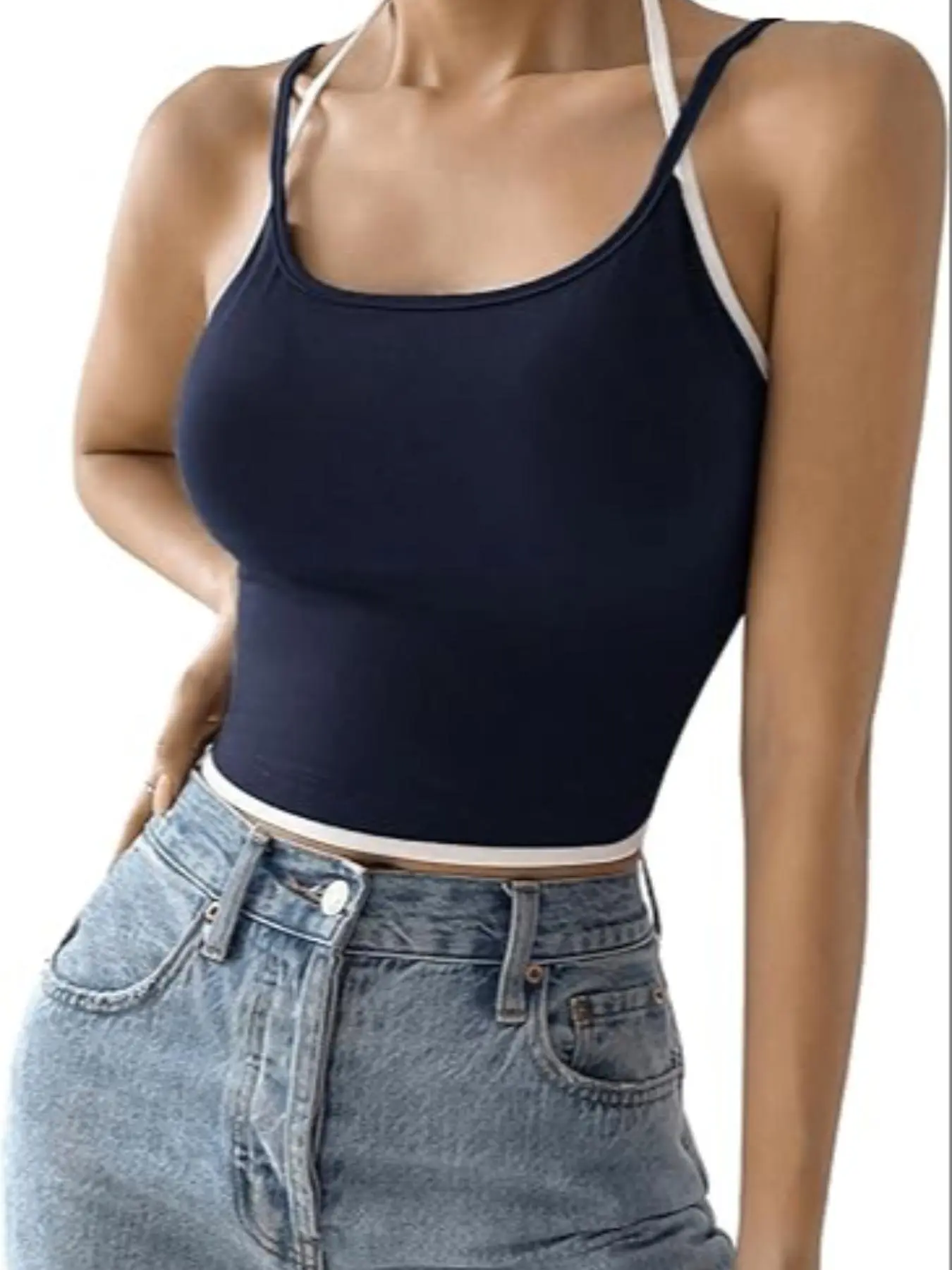 Women's Contrast Binding Cami Top, Casual Sleeveless Top for Daily Wear, Ladies Clothes for All Seasons