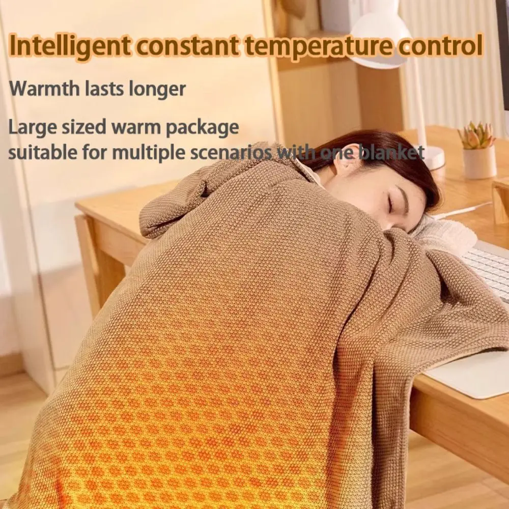 New Wearable USB Electric Heated Blanket Washable with Hat Warm Shawl Portable 3 Heating Levels Leg Cover Office