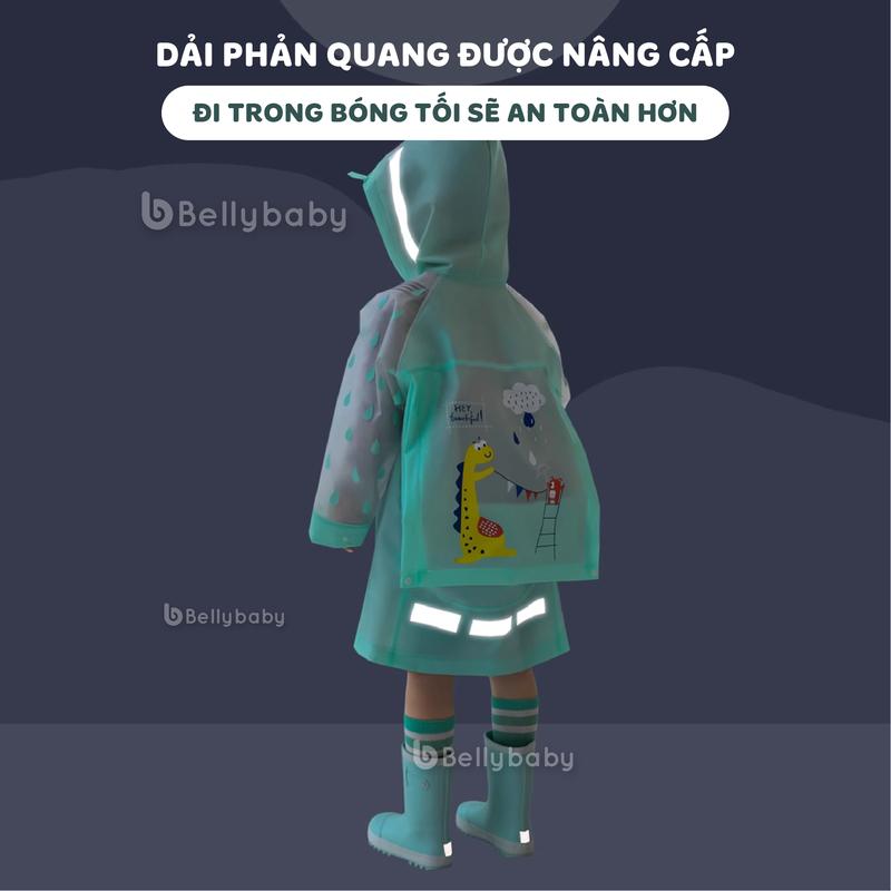 Áo mưa cho bé Belly Baby, Áo mưa trẻ em cho bé trai, bé gái có ngăn đựng balo, màu sắc dễ dương, chất liệu EVA an toàn 4