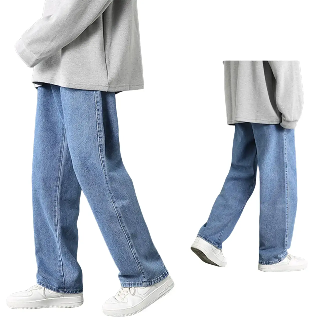 Celana jeans pria dewasa jeans pria blue jeans straight loose jeans celana panjang 2024 musim panas baru Versi tren yang bagus dan tipis celana kulot pria biru denim  baggy Lembut Retro