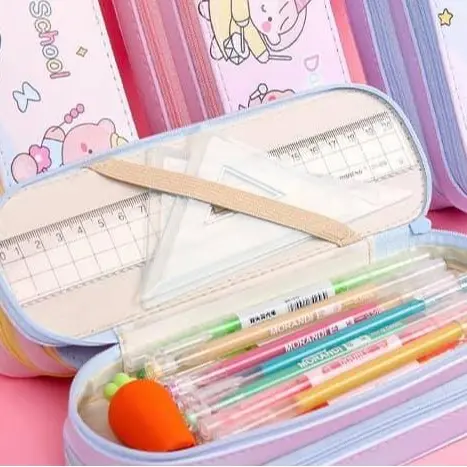 Hộp bút túi đựng bút 2 tầng khóa kéo bé gái bé trai họa tiết xinh xắn 3
