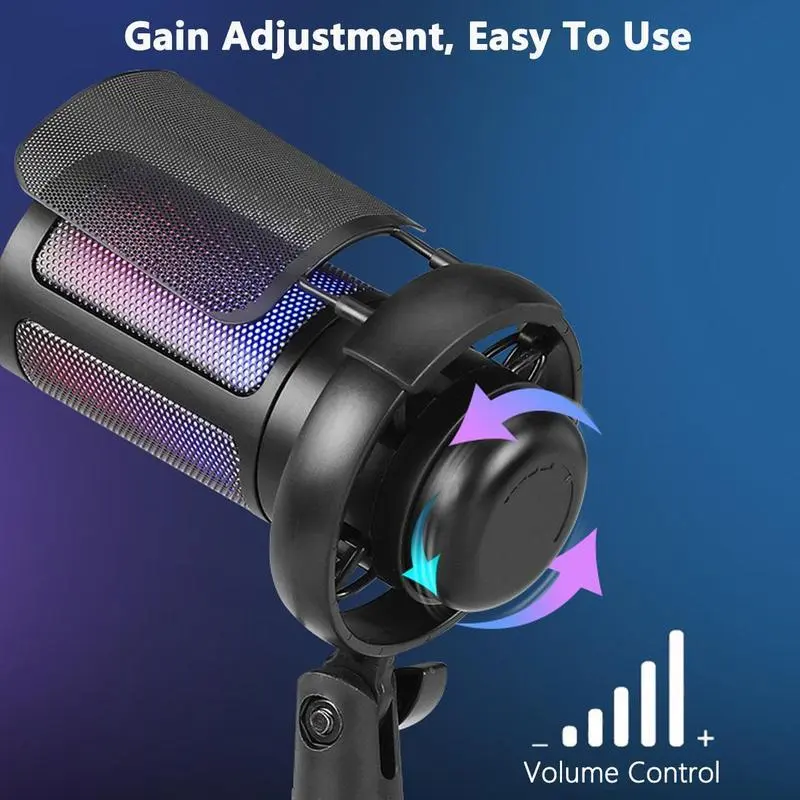 USB Streaming Gaming Mic, USB Plug Computer Microphone with Adjustable RGB Modes & Brightness, Quick Mute, Gain Control, for Podcasting, Recording 4