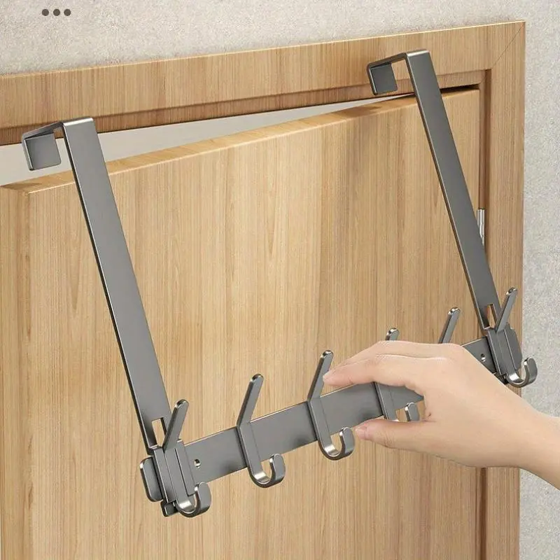 Wall Mounted Door Back Hanger, 1 Count Multifunctional Carbon Steel Door Hanger with 6/7 Hooks, Bathroom Storage Rack, Home Organizer 4