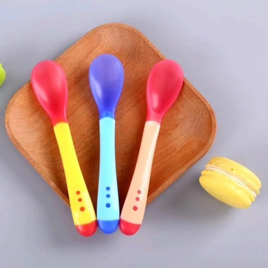 GROSIR HRGA 3PCS SENDOK GARPU MAKAN BAYI SENSOR SUHU PANAS SILIKON ELASTIS SILICONE MPASI Cowok Cewek Sendok Bayi