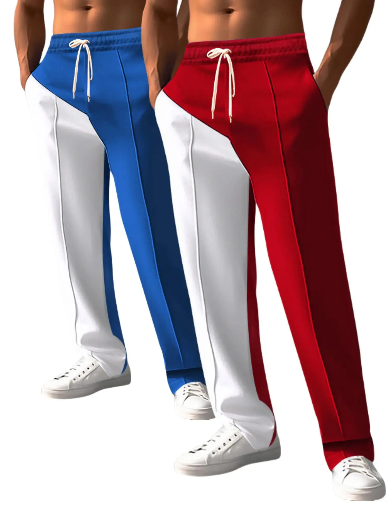Men's Colorblock Straight Leg Pants, Casual Comfy Breathable Trousers for Outdoor Daily Wear, Men's Sportswear for All Seasons