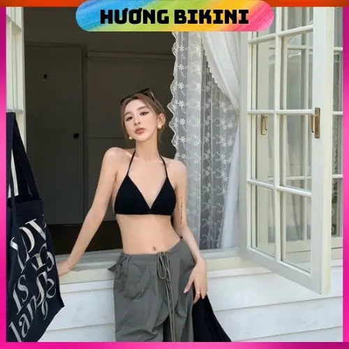 Áo bra tam giác sẵn mút, dây buộc điều chỉnh Denim Thun