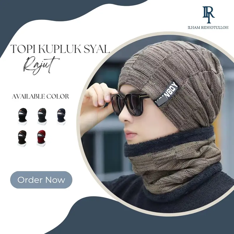 Ilhamriof - Topi Kupluk Syal Leher Hswboy Pria Dewasa Keren Rajut Knitte Musim Dingin Korean Style 5