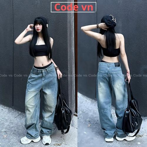 Quần jean ống rộng cạp cao nữ Boin unisex bigsize quần bò nam dài from rộng dáng suông wash hiphop cực ngầu Ong Pants