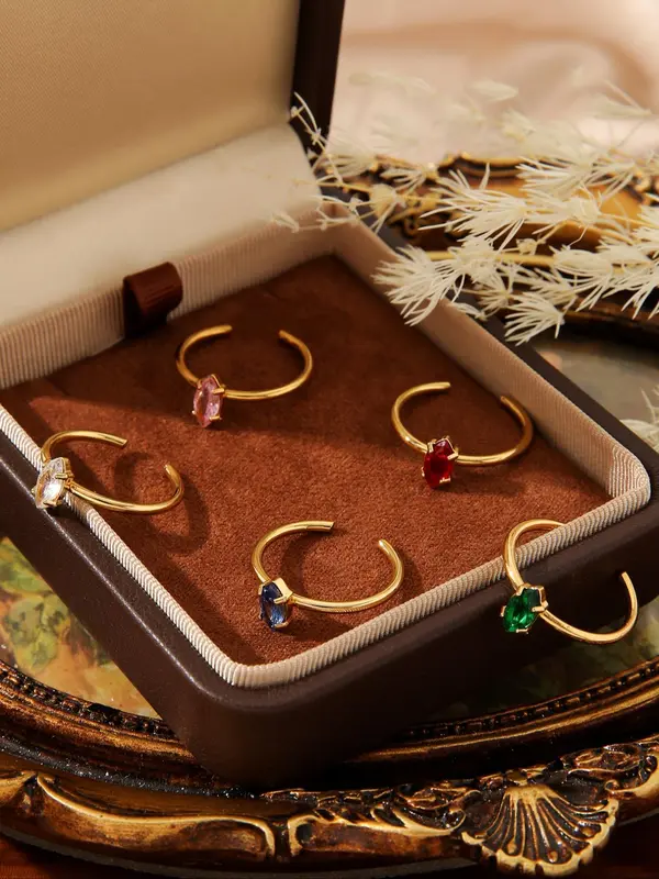 Artificial Zircon Decorated Cuff Ring, Fashion Jewelry for Party, Daily Clothing Decor, Trendy All-match & Exquisite Jewelry for Birthday Gift 0
