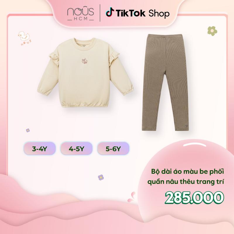 KOL Nous Kid Bộ quần áo Nous dài tay cho bé gái be phối quần nâu dễ thương cho bé từ 3-6 tuổi BST T10