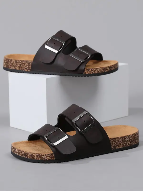 Men's Vintage Cork Design Slippers, Casual Comfortable Non-slip Slippers for Beach, Breathable Sports Sandals for Daily Wear, Boy 7