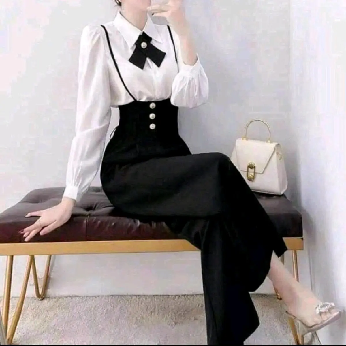 4M88 - Set 3 Món Áo Sơ Mi, Quần Lưng Cao và Nơ Cổ ( Size S, M & L )