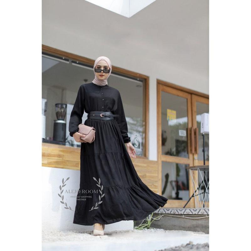 NASHWA Wear - BLACK and WHITE Dress Series POLOS Couple Ibu dan Anak - Katun Rayon Premium Gamis Muslim 3