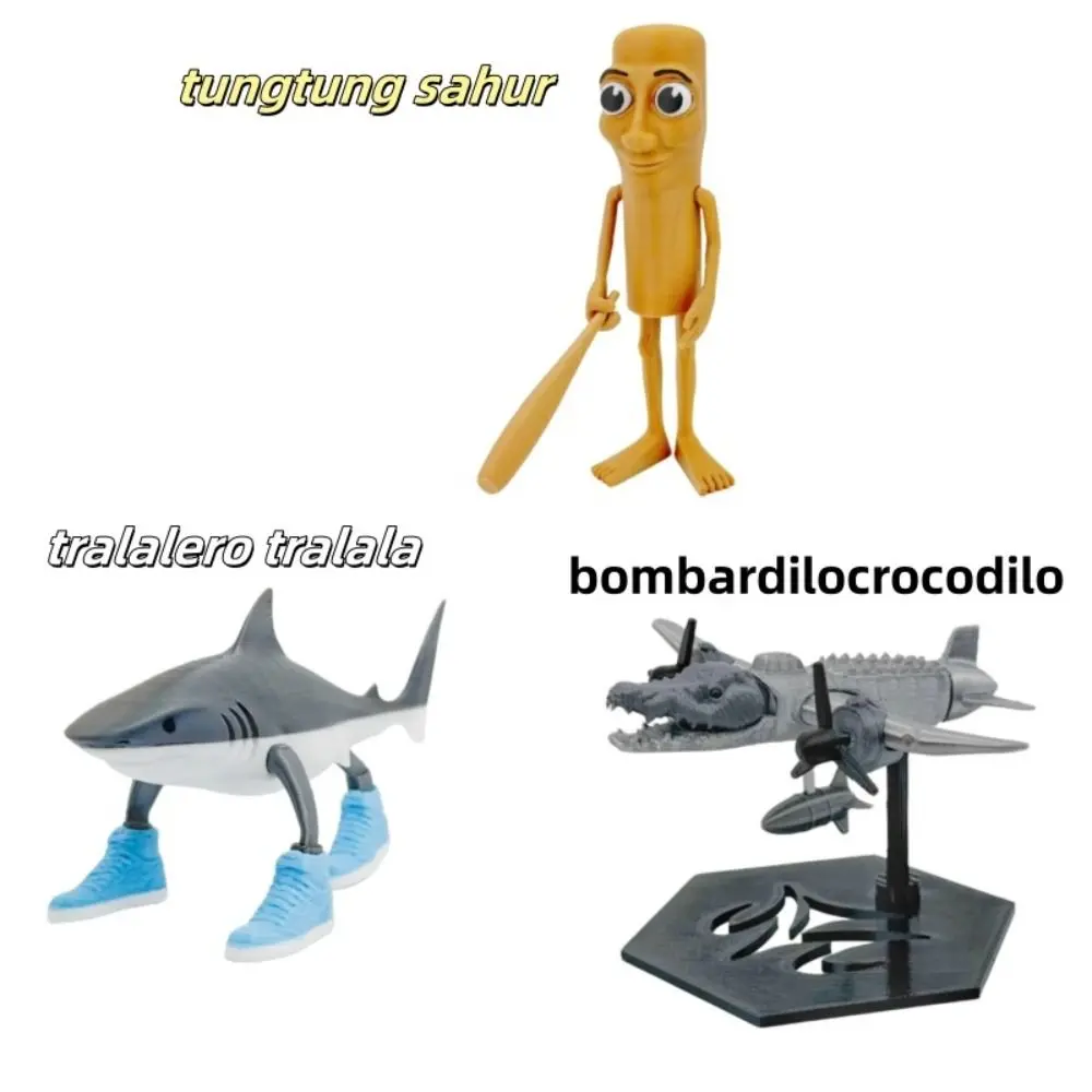 Creative Shark Figurine Tungtungsahur Figure Desktop Decoration Articulated Tralalero Tralala Figure Ornament Movable 3D Printed Toy Home Office
