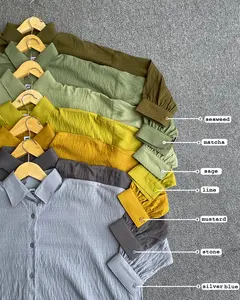 Atasan Oversized Shirt ( semi kemeja ) Crop Wanita Semi Kemeja Polo Linen LD 150