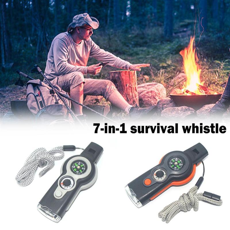 Product Introduction of New Multifunctional Whistle With Compass Lamyard Light Mirror Thermometer Magnifier 7 In 1 Whistle For Climbing Camping Cycling Running Survival Outdoor Tools Equipments 16