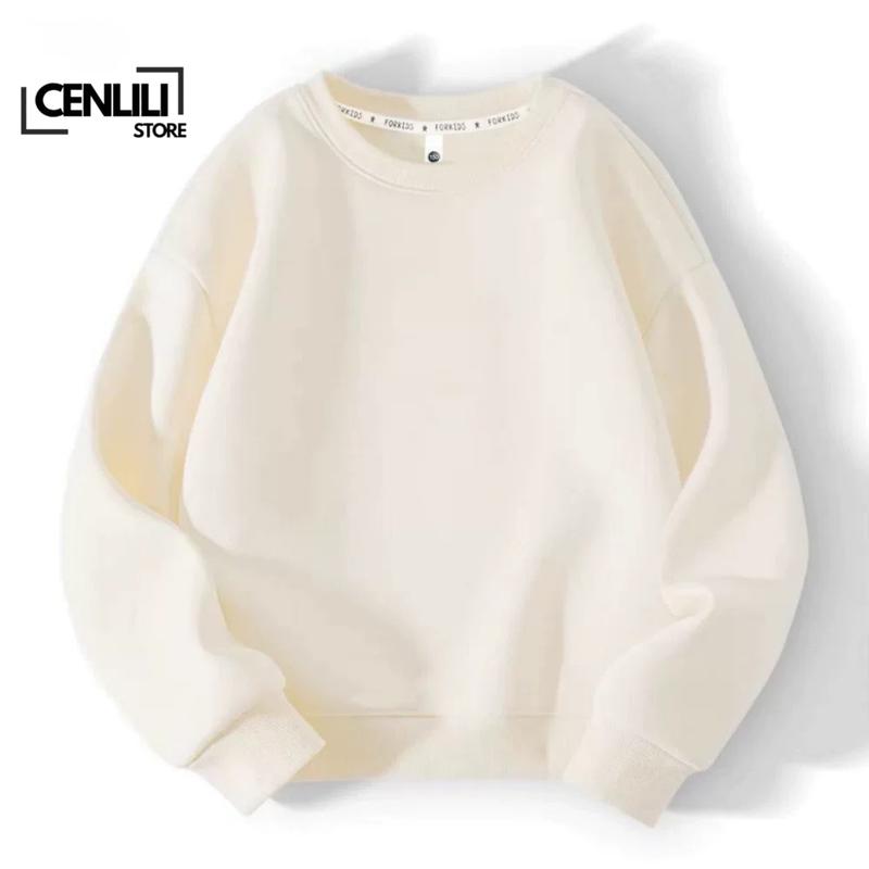 Áo Sweater Nữ Mùa Đông CENLILI Vải Nỉ Không Mũ Dáng Croptop Tay Dài AN776 Women Nhung Hoodie