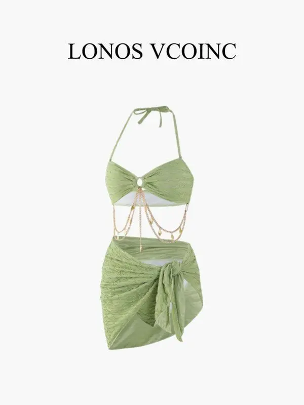 Đồ bơi bikini set 3 món phối phụ kiện Chiếc Lá áo cúp ngực kèm khăn quấn sexy Lanbi 4