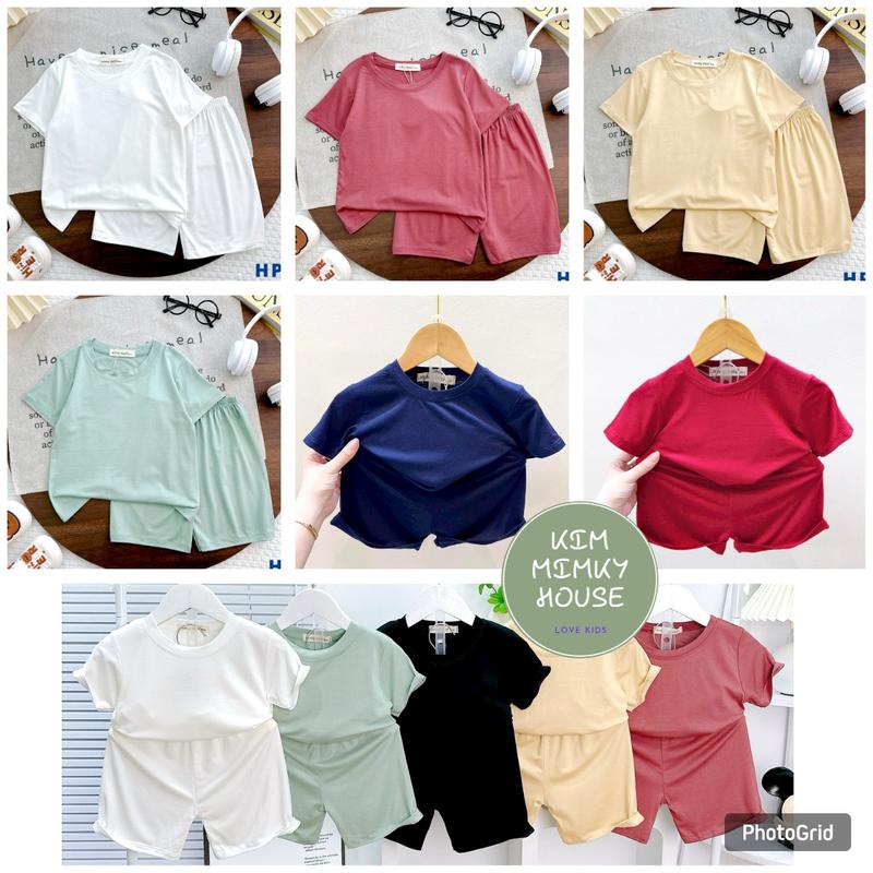 KIM093 Bộ thun lạnh cộc trơn basic (10-28kg) Minky Mom mềm mát màu sắc tươi cho bé trai bé gái ngắn tay