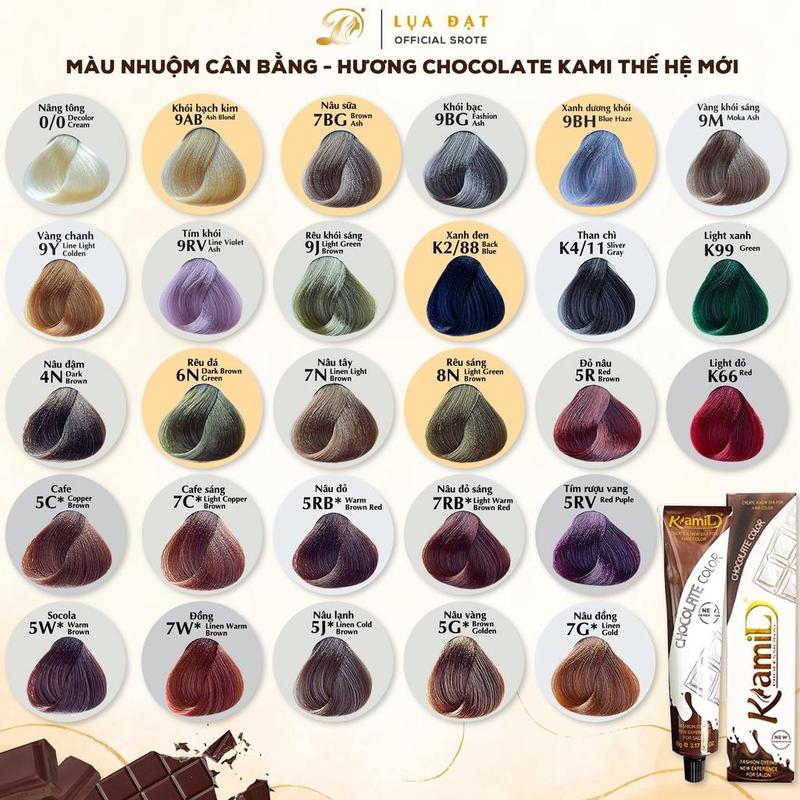 Màu nhuộm tóc dưỡng collagen KamiLD tự động cân bằng hương chocolate thế hệ mới 28 mã màu-dành cho salon tóc,không kèm oxi- LỤA ĐẠT STORE thuốc nhuộm tóc