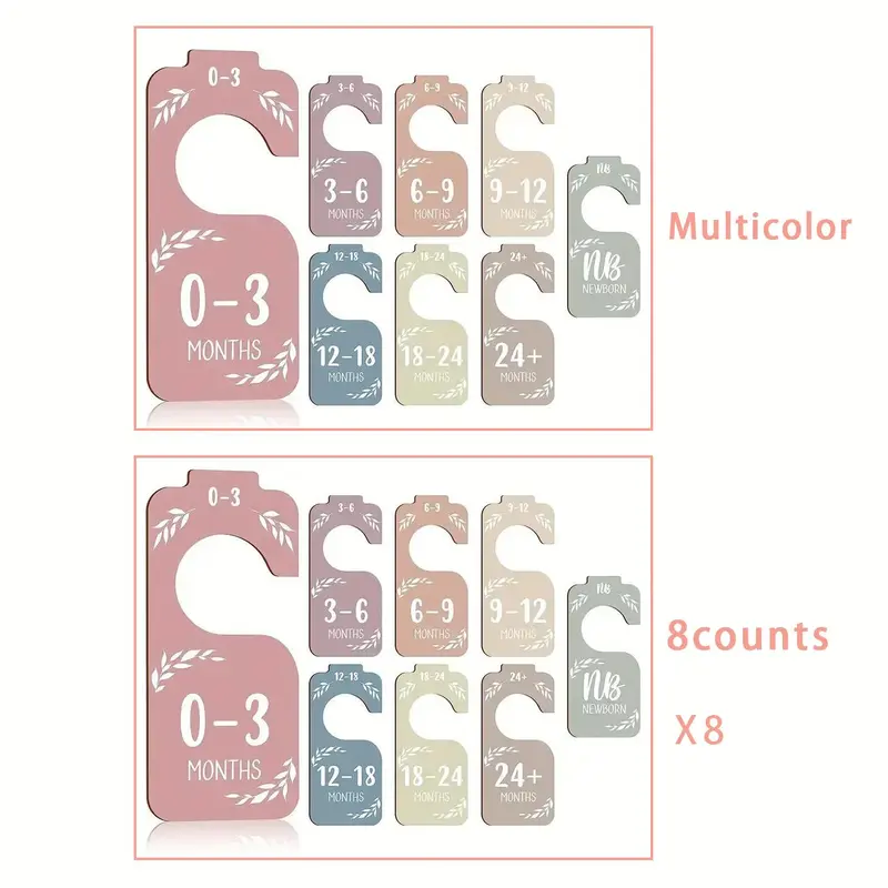 Summer Wooden Baby Milestone Design Closet Divider, 8pcs/set Double Sided Print Baby Clothes Hanger Divider for Baby Girls Boys Nursery Decor, Baby Closet Organizers from Newborn to 24 Months, Organizing 1