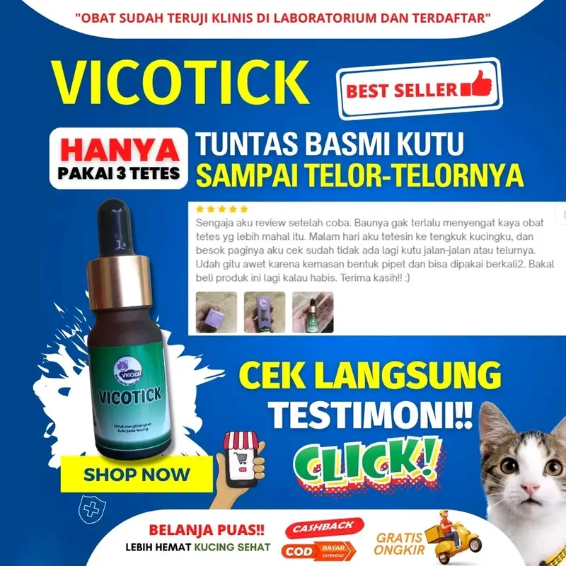 (COD) Obat Kutu Ampuh Anti Kutu Kucing Vicotick Basmi Kutu Kucing Sampai Telor-Telornya Garansi Kucing Bersih Kutu Mati 0