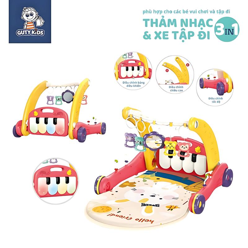 Thảm Nhạc 3in1 Cho Bé Kiêm Xe Tập Đi Guty Kids Đồ Chơi Phát Nhạc Đàn Piano Treo Xúc Xắc Hỗ Trợ Phát Triển Giác Quan