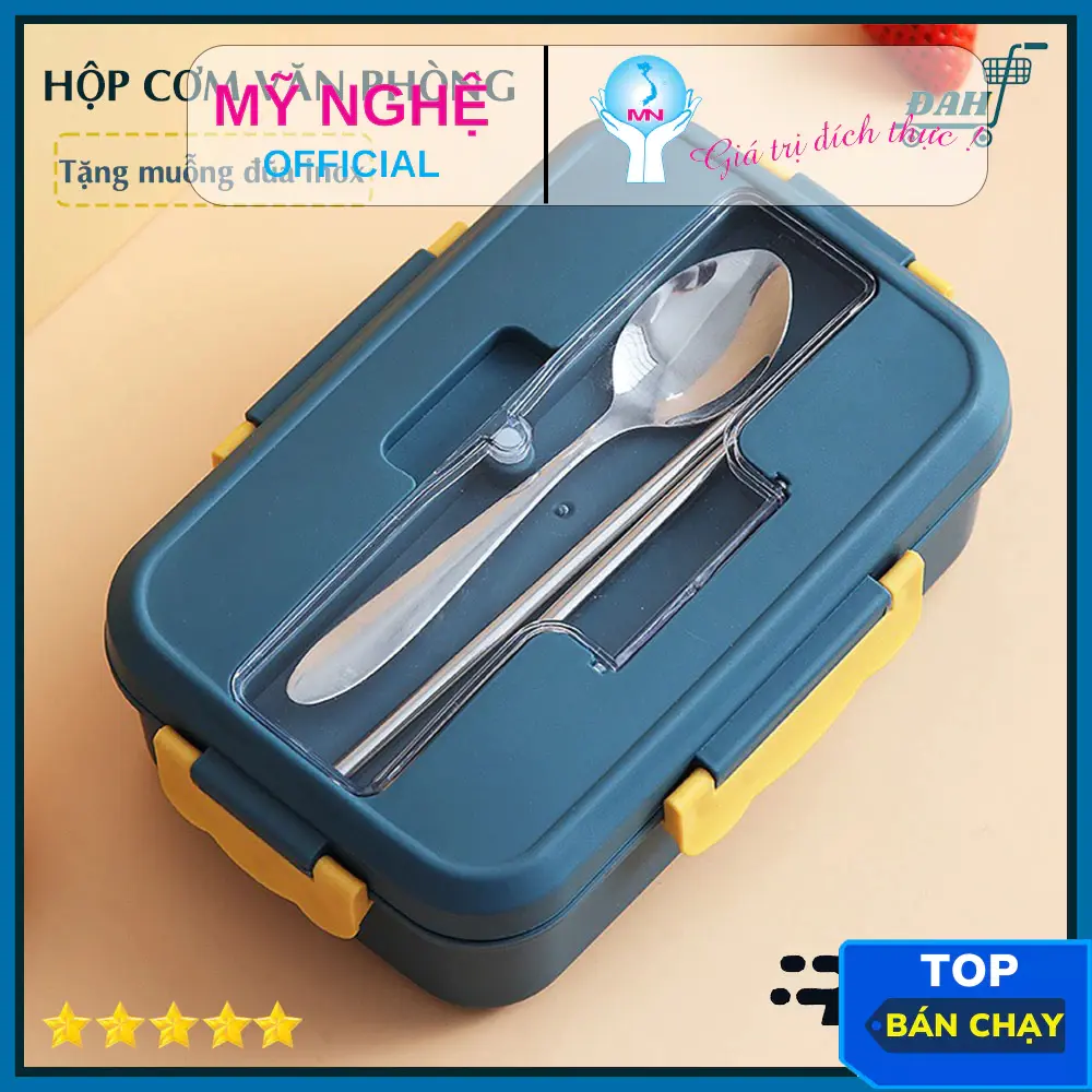 Hộp cơm lúa mạch 3 ngăn kèm đũa thìa NHỰA, hộp cơm văn phòng