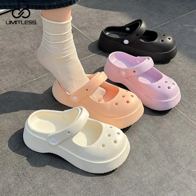 LIMITLESS Sendal Wanita Selop Hak Tebal Empuk Nyaman Santai INARA Sepatu Sandal Cewek Platform Rumah Santai Jalan Musim Semi Fashion Terbaru 2024 Karet 8