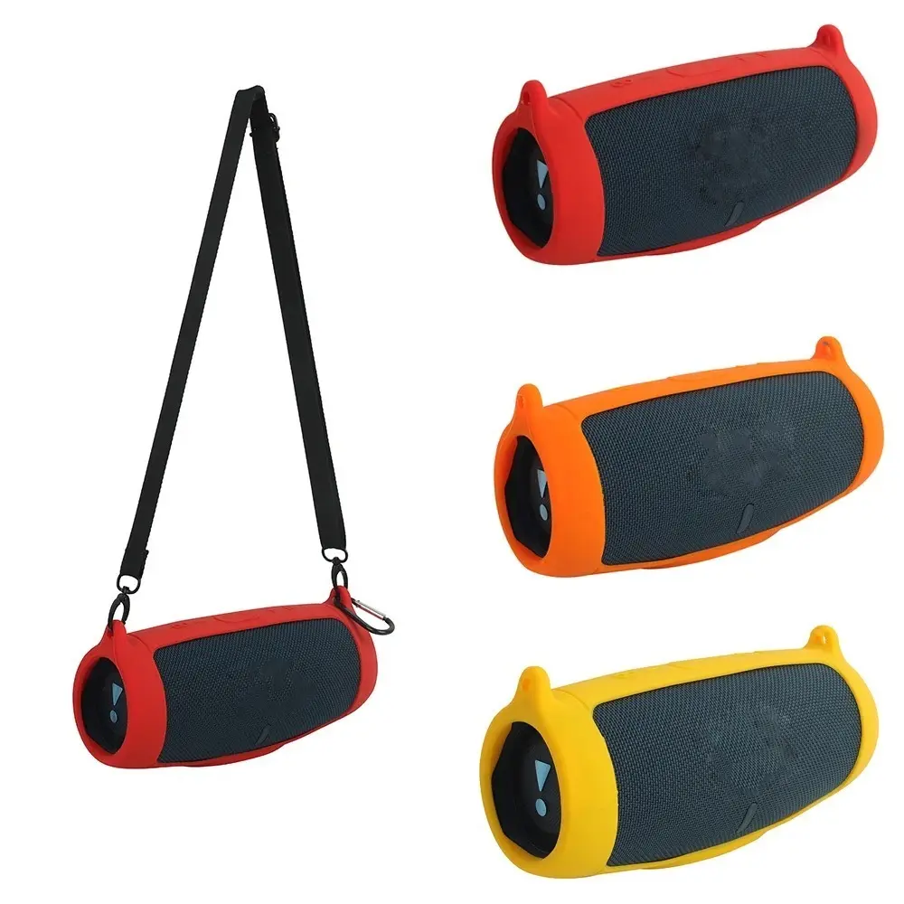for JBL Charge 5 Soft Waterproof Silicone Case Portable with Carabiner Hook and Shoulder Strap Silicone Cover Durable Silicone Holder