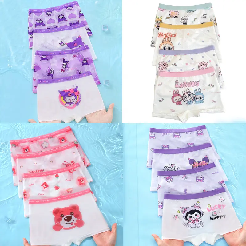 10-45kg Set 4 Quần Chip Bé Gái Lưới thoáng khí 2 Đáy họa Tiết Kuromi, gấu dâu, labubu cho bé gái từ 1- 16 tuổi 0