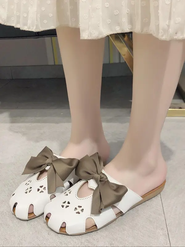 Women's Fashionable Bowknot Design Slides, Casual Comfortable Breathable Slides for Summer, Female All-match Round Toe Slippers for Daily Wear, Walking Shoes 4